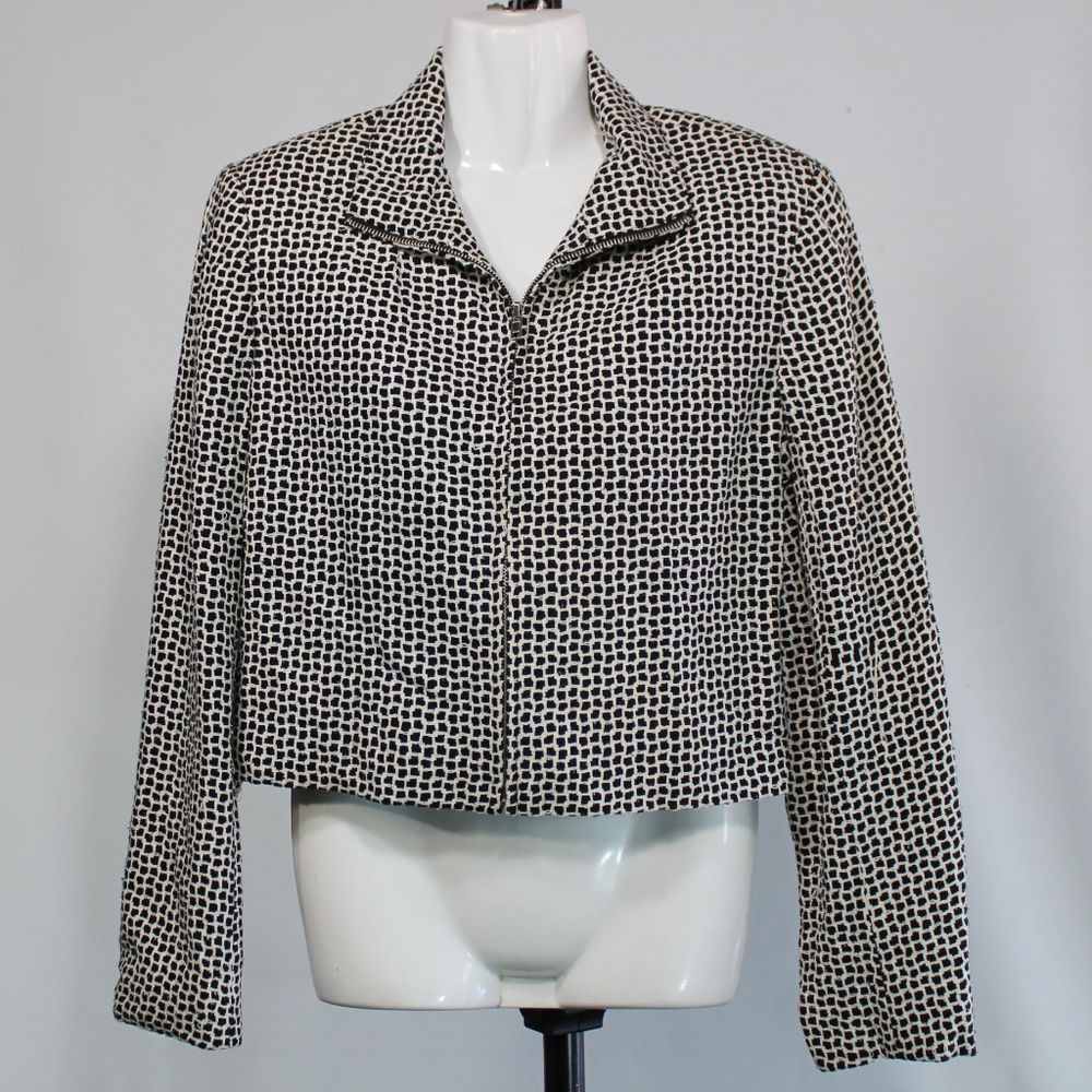 Vintage "Soiree" Silk Black/White Zip Jacket ~ XS